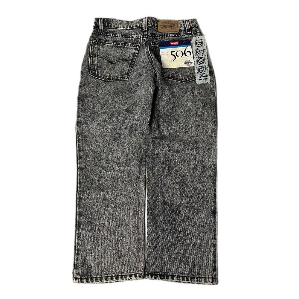 NOS Vintage Levi's 506 Denim Jeans Size 28x24 Kids Husky Black Wash Youth